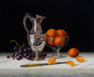 Silver Flagon with Black Grapes and Mandarins